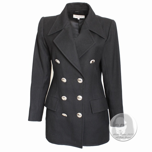 Yves Saint Laurent Jacket Black Wool Double Breasted Pea Coat Jacket Vintage 90s - Picture 4 of 11